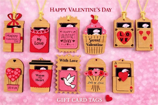 Valentine Gift Card Tag SVG Bundle | Laser Cut Heart Designs (instant Download) - Etsy