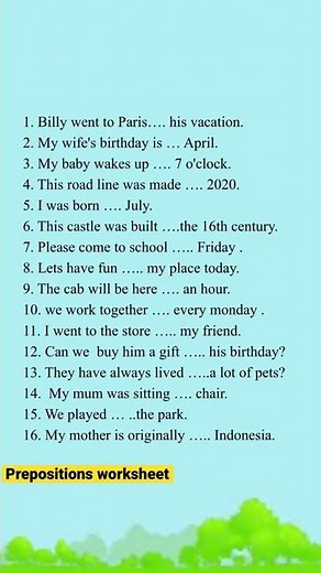 Prepositions for kids / Prepositions worksheet / Grade 1 prepositions #prepositions #worksheets