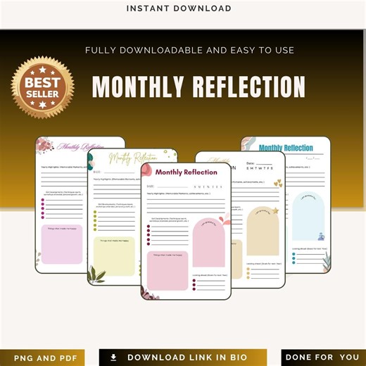 Personal Growth Reflection Worksheet (monthly Review Printable PDF PNG Instant Download) - Etsy