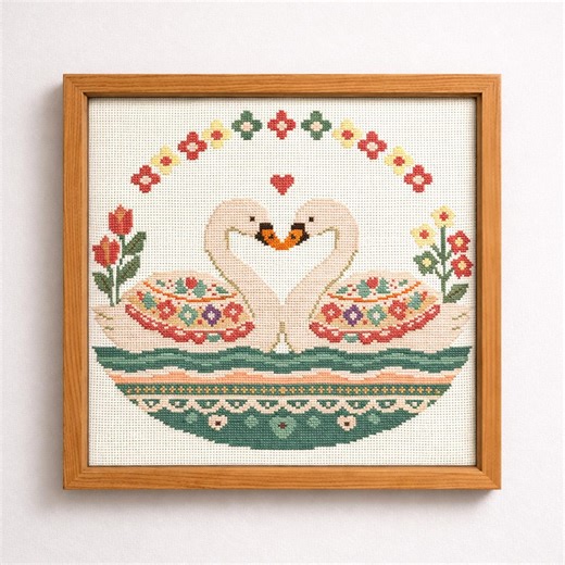 Swan Love Cross Stitch Pattern PDF Counted Floral Chart Wedding DMC - Etsy