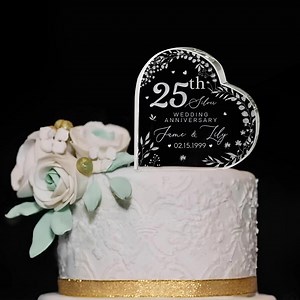 Personalized 25th Wedding Anniversary Cake Topper, Silver Wedding Anniversary Acrylic Cake Topper, Anniversary Heart Acrylic Plaque - Etsy