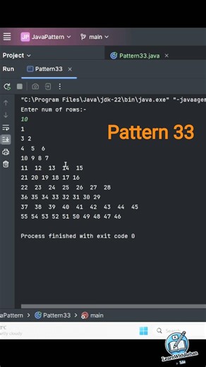 👉 Java Pattern Program 🔥 Number Pattern in 10 Sec | Coding Shorts #shorts #coding #learnwithrehan