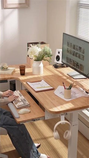 61" Solid Wood L-Shaped Standing Desk Setup #desksetup