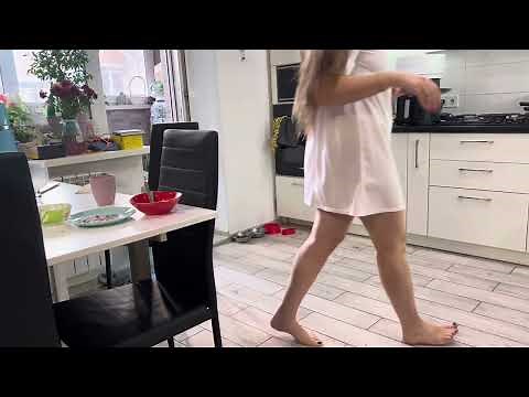 Cleaning my kitchen in transparent dress