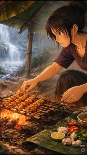 Ghibli Style Cooking in the Rain 🌿 | Relaxing Nature ASMR #shorts