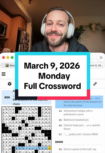 March 9, 2026 Monday Full Crossword #crossword
