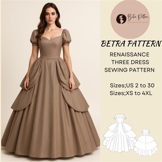 Renaissance Dress Sewing Pattern: Medieval Ball Gown, Cosplay (A4, A0, US Letter) (PDF Pattern) - Etsy