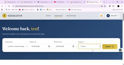 📖 Coding with AI – Book 2 📖 🎯 Day 38: Sheraton Hotels Clone (Functional) – Completed! 🎯 🚀 I’ve successfully completed Day 38 from Book 2 – Coding with AI, where I developed a fully functional Sheraton Hotels–inspired booking platform 🏨💻 ✨ This project focused on: 🔹 Searching for hotel rooms 🔹 Viewing room details and availability 🔹 Booking hotel rooms through a user-friendly interface This project helped me understand how hotel booking platforms work and how users search, compare, and 
