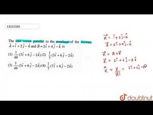 The unit vector parallel to the resultant of the vectors vec(A) = hat(i) + 2 hat(j) - hat(k) and...