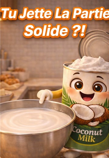 🥥 Tu vois la partie solide dans ta boîte de lait de coco ? Ne la jette surtout pas !❌ Quand le lait de coco reste au repos, la partie grasse remonte naturellement à la surface. 🥛 C’est ce qu’on appelle la crème de coco. Et elle est très utile pour : 🥥 desserts 🥥 chantilly coco vegan 🥥 currys 🥥 sauces crémeuses Ou si tu veux seulement le lait, Il suffit simplement de mélanger la boîte ! 🌀 💬 Tu connaissais cette astuce ? Commente “coco” pour avoir une recette avec la partie solide ! 👩‍🍳 