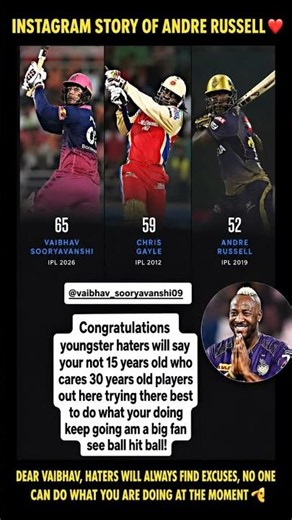 Andre Russell’s Story For Vaibhav Goes Viral #ipl #cricket #cricketshorts
