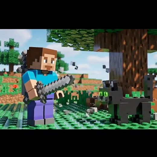 LEGO Minecraft Steve saves Cat from Creeper 😱⚔️🐱 | Meow of Thanks 💚 #lego #minecraft #cat #rescue