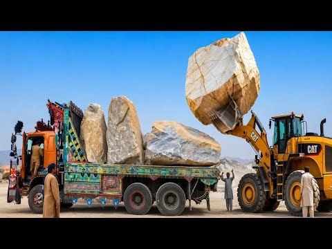 Massive Loader Lifting Giant Rocks to Truck | Heavy Equipment Loading Process 4K