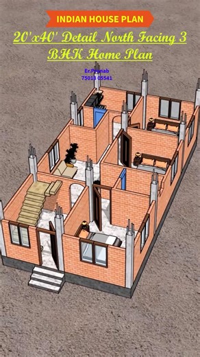 20x40 Detail Floor Plan with Furniture Placement #home #shorts #shortvideo #building #house