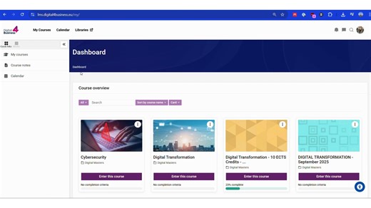 Moodle Dashboard and navigation