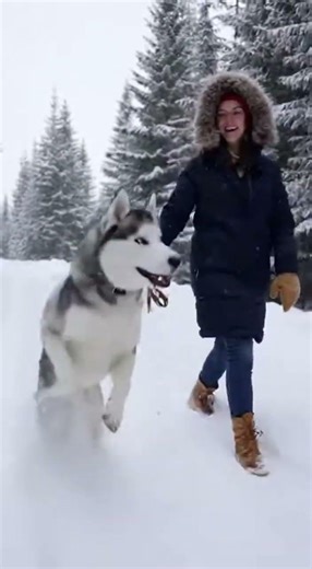 Snowy adventures with this playful Husky! ❄️🐾#huskytales #animals