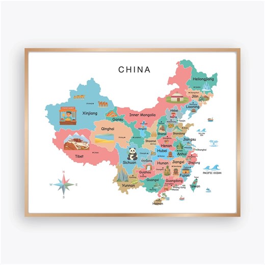 China Illustrated Map Poster With Provinces Capitals and Regions Colorful Political Map Educational Geography Classroom Wall Art - Etsy