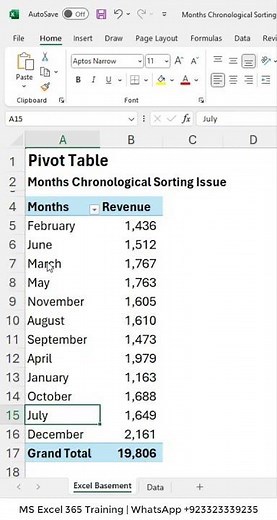 Pivot Table | Months Chronological Sorting Issue #Excel #shorts