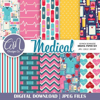 Medical Seamless Pattern or Digital Paper, School Nurse, Doctor