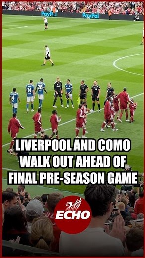 ❤️ Liverpool and Como players walk out at Anfield ahead of final pre-season match 👏