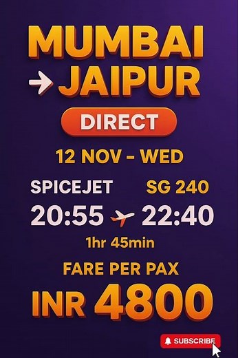 Mumbai ✈️ Jaipur Flight Deal | SpiceJet SG 240| Lowest Fare ₹4800 | Jaipur Tour Package Details 2025