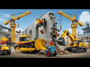 LEGO Bulldozer, Crane & Excavator 🚧 Heavy Machinery Saves Wall from Collapsing!