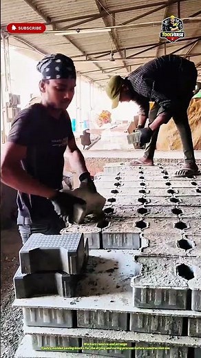 Paving Block Production Process Using Concrete Molds in a Factory #constructionmaterials