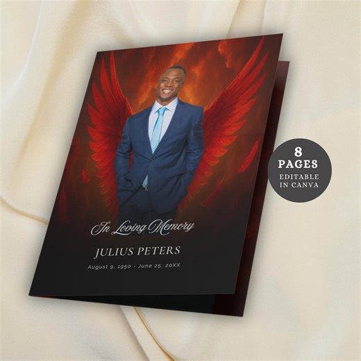 Red Obituary Canva Template for Men, Editable Funeral Program for Memorial Service, Celebration of Life, Heavenly Funeral Brochure Design - Etsy