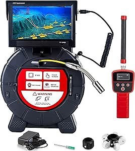 Sewer Camera HD 1080P Video Image-Scaling Distanc Counter 10.1inch Pipe Inspection Camera 512HZ Locator 10-50M Self-Leveling Video Audio Recording Endoscop for for Plumber, Homeowners(33ft)