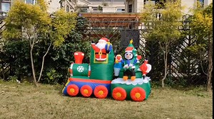 OUTOUR Christmas Inflatable 6.9FT Long Train Father Christmas Penguin Snowman Christmas Tree Outdoor Decoration Props LED Lights Snow Inside Holiday Party Decoration