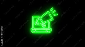 neon line megaphone icon design with computer monitor ,Video Animation