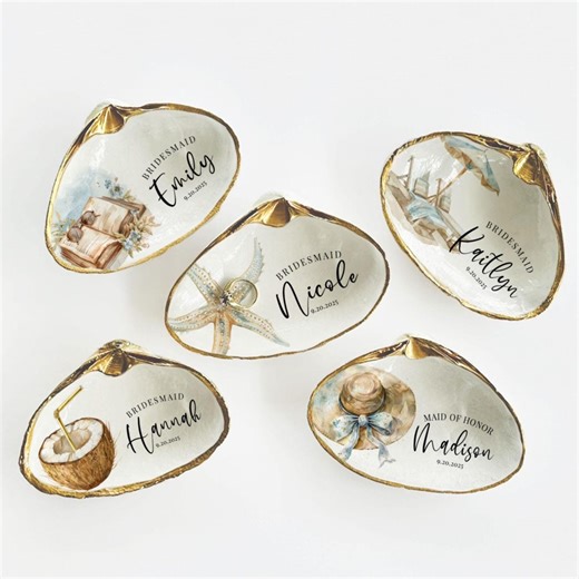 Wedding Bridesmaid Custom Shell Ring Dish Gift: Seashells and Wedding Bells Proposal - Etsy