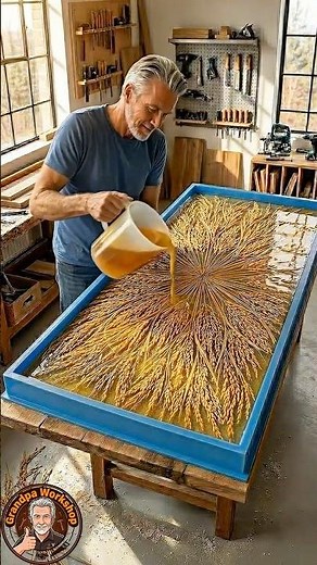 THIS TABLE IS INSANE 🤯 🌾 Luxurious Golden Rice Epoxy Table #diy #epoxy #grandpaworkshop