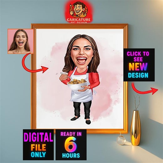 Custom Woman Chef Cartoon Portrait, Chef Caricature, Gift for Chef, Chef Cartoon, Funny Chef Gift, Custom Caricature From Photo, Chef Gift - Etsy