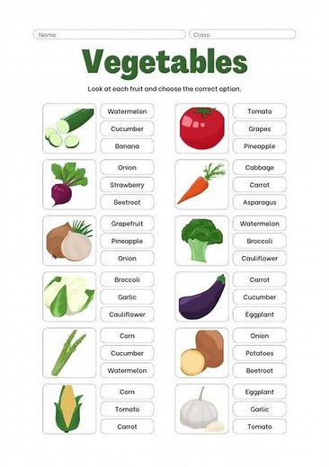 Colorful Illustrative Vegetables Vocabulary Worksheet