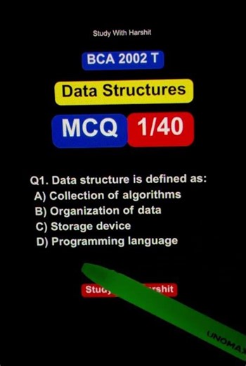 Q1 Data Structures MCQ Series 1/40 💻📊 | BCA CCSU 2026 | Data Structure is Defined As?