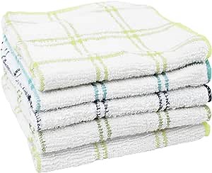 Ritz 100% Cotton 12-inch x 12-inch Kitchen Dish Towel, Gentle Cleaning Wash Cloth with Poly Scour Side, 5-Pack, Cool