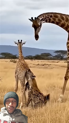 😨Can this giraffe save its calf from the hyena's attack? #danger #resc#goldenjackals #jackals #viral
