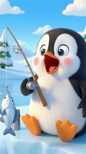 Momo Catches a Fish 🐧🐟#cartoon