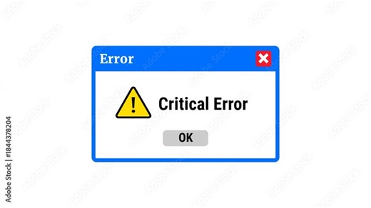 Classic operating system style critical error dialog box representing traditional computer warnings, system interruptions, and familiar user interface error messaging. Stock Video