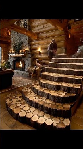 Building Dreamy Log Stairs in Our Forest Cottage 🌲✨ | Rustic Woodworking Magic #viral #shorts