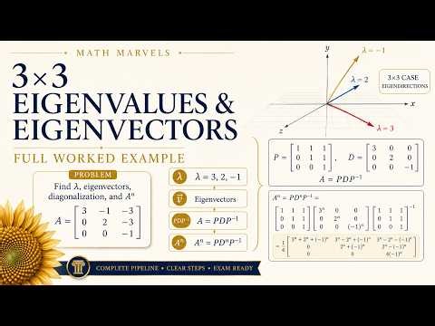 Eigenvalues, Eigenvectors & Diagonalization of a 3×3 Matrix | Full Example