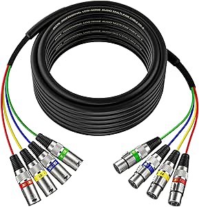 EBXYA 50 Ft 4 Channel XLR Snake Cable - 4 Colored Microphone Patch Cable, Recording Snake for Live, Recording, Studios 1 Pack