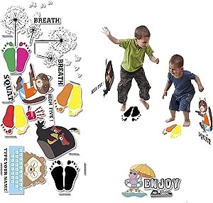 Classroom Decor Sensory Path Decals for Floor & Wall - Dynamic Funny Squat, High Five, Push Wall Hopscotch Floor Stickers for Boosting Gross Motor Skills