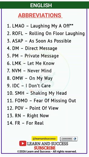 14 English Abbreviations You NEED to Know! 📲 #Shorts