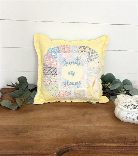 Vintage Antique Quilt Farmhouse Embroidered Patchwork Pillow Sweet as Honey - Etsy