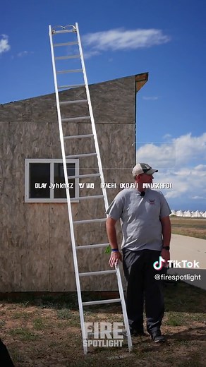 Clay Magee teaches firefighters to stabilize a ground ladder when dealing with uneven terrain. #firefighting#firefightingtraining#firefightertraining