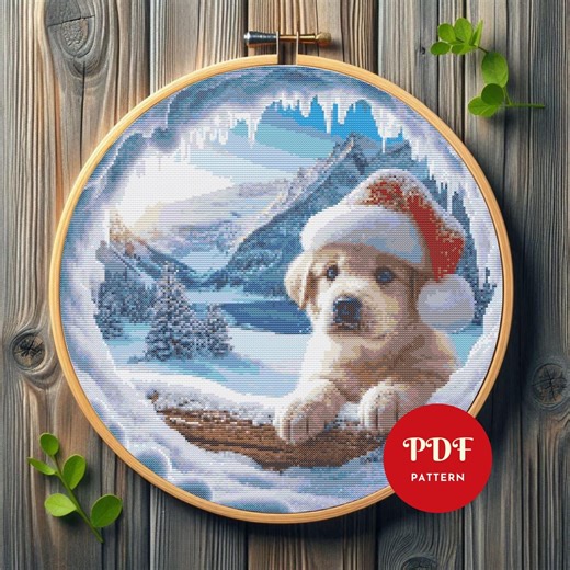 Christmas Puppy Cross Stitch Pattern, Winter Dog Embroidery Design, Needlepoint Chart, Easy Cross Stitch PDF Pattern, Instant Download,diy - Etsy