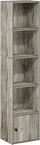 Furinno LUDER Book Shelf, 5-Tier Modern Bookshelf, Bookcase with 1 Door Storage Cabinet, 9.3 x 12 x 52, for Living Room, Bedroom, Home Office, French Oak