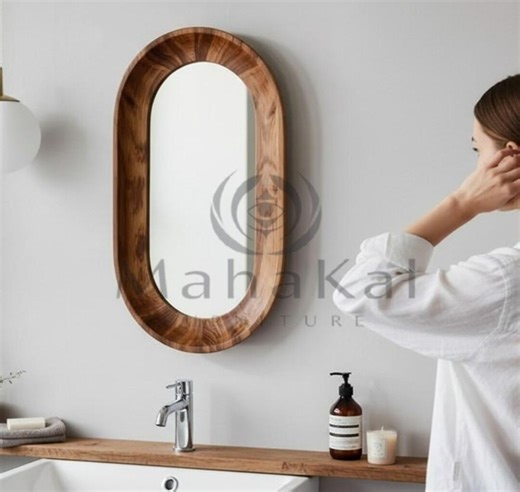 Arched Oval Solid Wood Mirror, Sculptural Farmhouse Wall Mirror - Etsy
